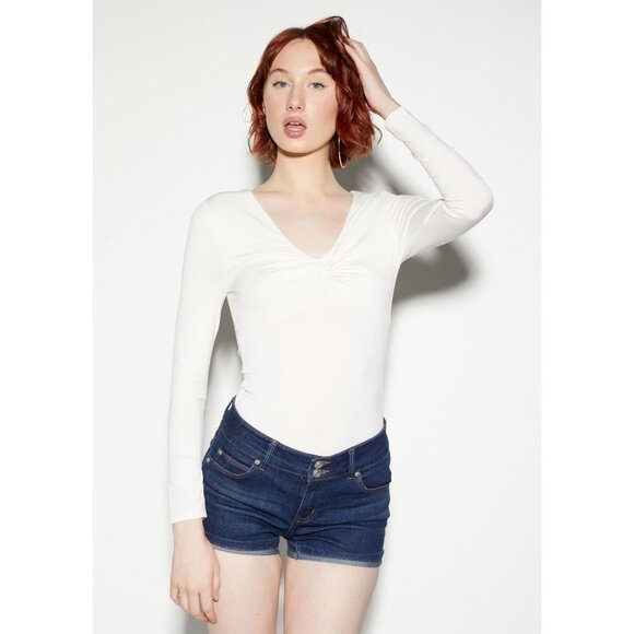 rue21 Long Sleeve Twist Front Bodysuit in Ivory - Size Small - Picture 7 of 8